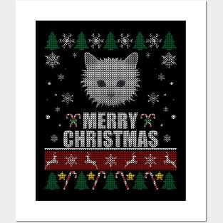 White Cat Face Christmas Posters and Art